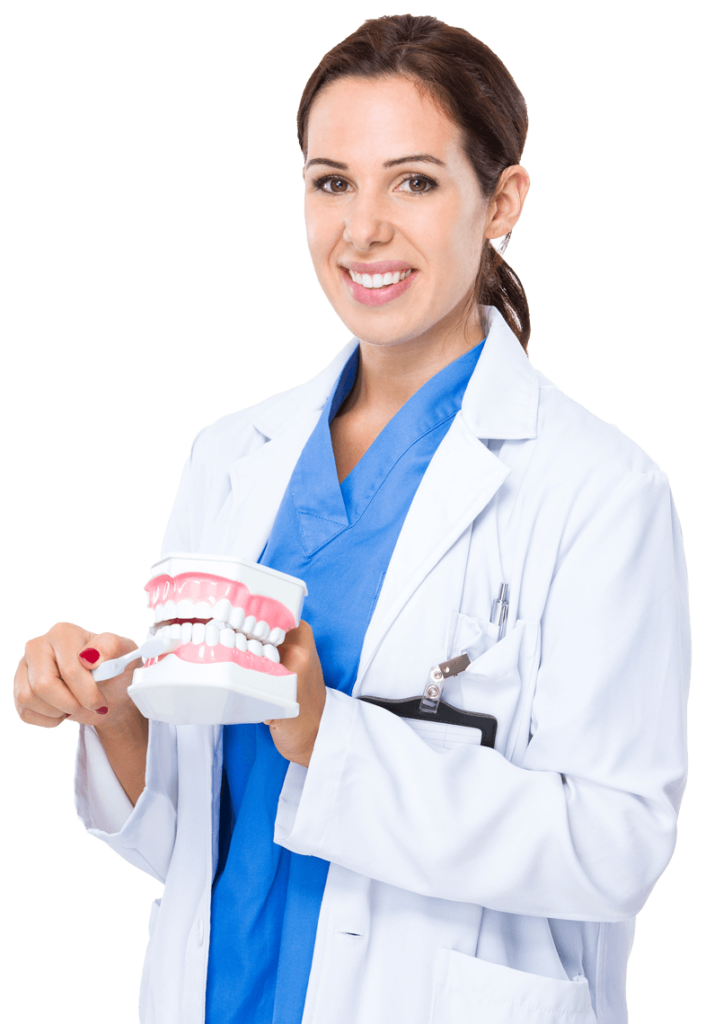 dentist with toothbrush on denture1